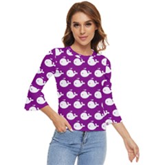 Cute Whale Illustration Pattern Bell Sleeve Top