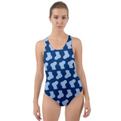 Blue Cute Baby Socks Illustration Pattern Cut-out Back One Piece Swimsuit