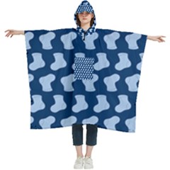 Blue Cute Baby Socks Illustration Pattern Women s Hooded Rain Ponchos