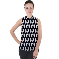 Black And White Cute Baby Socks Illustration Pattern Mock Neck Chiffon Sleeveless Top