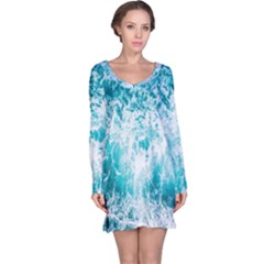 Tropical Blue Ocean Wave Long Sleeve Nightdress by Jack14