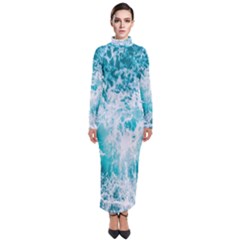 Tropical Blue Ocean Wave Turtleneck Maxi Dress by Jack14