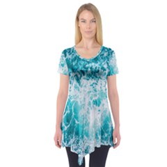 Tropical Blue Ocean Wave Short Sleeve Tunic  by Jack14