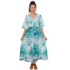 Tropical Blue Ocean Wave Kimono Sleeve Boho Dress by Jack14