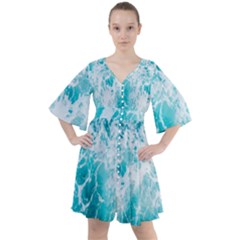 Tropical Blue Ocean Wave Boho Button Up Dress by Jack14