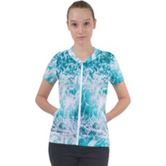 Tropical Blue Ocean Wave Short Sleeve Zip Up Jacket by Jack14