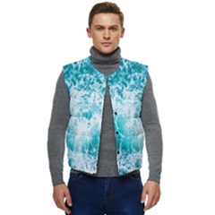 Tropical Blue Ocean Wave Men s Short Button Up Puffer Vest	 by Jack14