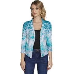 Tropical Blue Ocean Wave Women s Casual 3/4 Sleeve Spring Jacket by Jack14