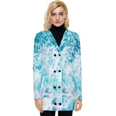 Tropical Blue Ocean Wave Button Up Hooded Coat  by Jack14