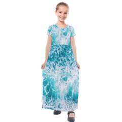 Tropical Blue Ocean Wave Kids  Short Sleeve Maxi Dress by Jack14