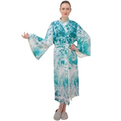 Tropical Blue Ocean Wave Maxi Velvet Kimono by Jack14