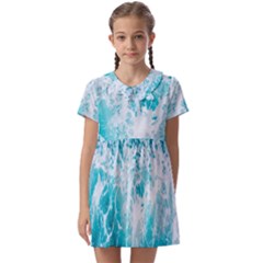 Tropical Blue Ocean Wave Kids  Asymmetric Collar Dress