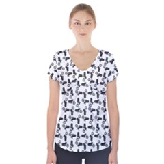Chooper Motorcycle Drawing Motif Pattern Short Sleeve Front Detail Top by dflcprintsclothing