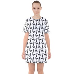 Chooper Motorcycle Drawing Motif Pattern Sixties Short Sleeve Mini Dress by dflcprintsclothing