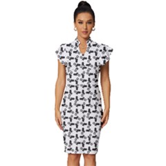 Chooper Motorcycle Drawing Motif Pattern Vintage Frill Sleeve V-neck Bodycon Dress by dflcprintsclothing