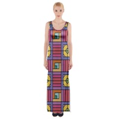 Pattern Geometric Colorful Lines Shapes Thigh Split Maxi Dress
