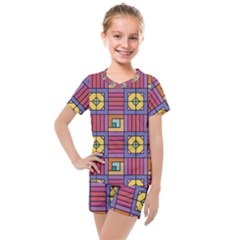 Pattern Geometric Colorful Lines Shapes Kids  Mesh Tee And Shorts Set