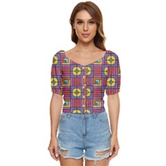 Pattern Geometric Colorful Lines Shapes Button Up Blouse
