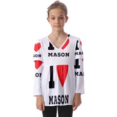 I Love Mason Kids  V Neck Casual Top by ilovewhateva