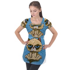 Grumpy Cat Puff Sleeve Tunic Top by Jancukart