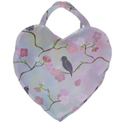 Birds Blossom Seamless Pattern Giant Heart Shaped Tote by Jancukart