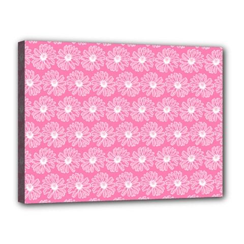 Pink Gerbera Daisy Vector Tile Pattern Canvas 16  X 12  (stretched) by GardenOfOphir