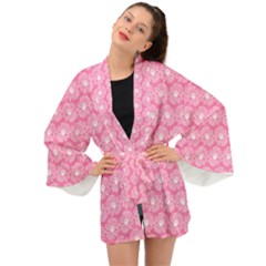 Pink Gerbera Daisy Vector Tile Pattern Long Sleeve Kimono by GardenOfOphir