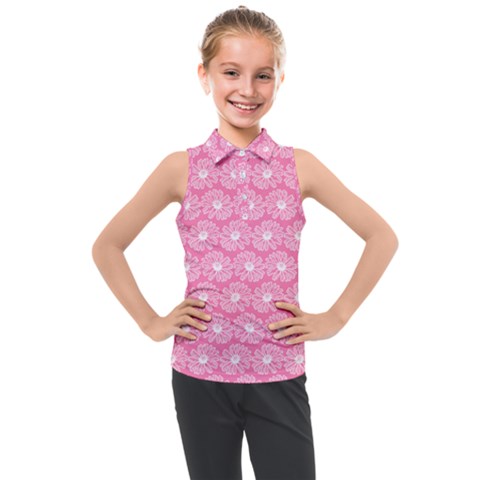 Pink Gerbera Daisy Vector Tile Pattern Kids  Sleeveless Polo Tee by GardenOfOphir