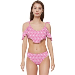 Pink Gerbera Daisy Vector Tile Pattern Ruffle Edge Tie Up Bikini Set	 by GardenOfOphir