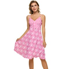 Pink Gerbera Daisy Vector Tile Pattern Sleeveless Tie Front Chiffon Dress by GardenOfOphir