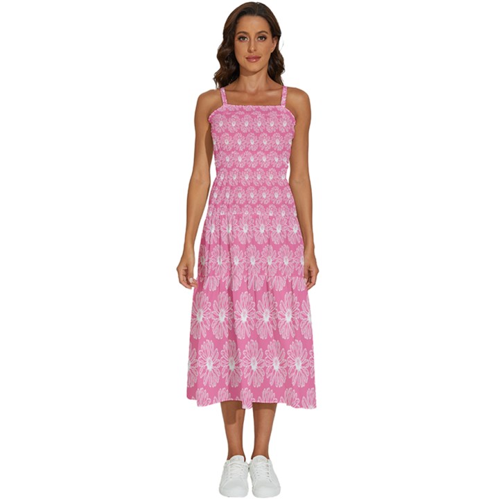 Pink Gerbera Daisy Vector Tile Pattern Sleeveless Shoulder Straps Boho Dress