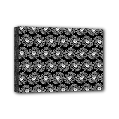 Black And White Gerbera Daisy Vector Tile Pattern Mini Canvas 7  X 5  (stretched) by GardenOfOphir