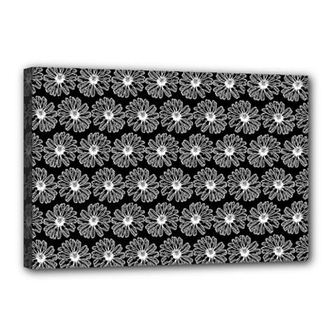 Black And White Gerbera Daisy Vector Tile Pattern Canvas 18  X 12  (stretched) by GardenOfOphir