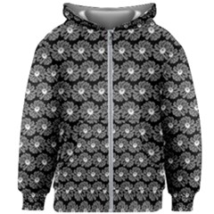 Black And White Gerbera Daisy Vector Tile Pattern Kids  Zipper Hoodie Without Drawstring