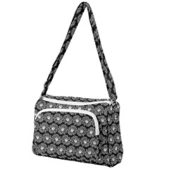 Black And White Gerbera Daisy Vector Tile Pattern Front Pocket Crossbody Bag by GardenOfOphir