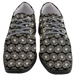 Black And White Gerbera Daisy Vector Tile Pattern Women Heeled Oxford Shoes by GardenOfOphir