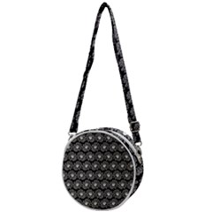 Black And White Gerbera Daisy Vector Tile Pattern Crossbody Circle Bag by GardenOfOphir