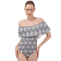 Gerbera Daisy Vector Tile Pattern Off Shoulder Velour Bodysuit  by GardenOfOphir