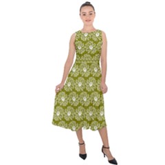 Gerbera Daisy Vector Tile Pattern Midi Tie-back Chiffon Dress by GardenOfOphir