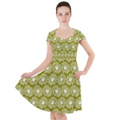 Gerbera Daisy Vector Tile Pattern Cap Sleeve Midi Dress by GardenOfOphir