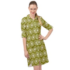 Gerbera Daisy Vector Tile Pattern Long Sleeve Mini Shirt Dress by GardenOfOphir