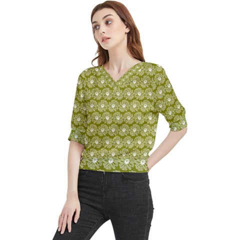 Gerbera Daisy Vector Tile Pattern Quarter Sleeve Blouse by GardenOfOphir