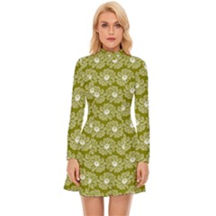 Gerbera Daisy Vector Tile Pattern Long Sleeve Velour Longline Dress by GardenOfOphir