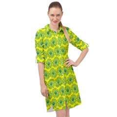 Gerbera Daisy Vector Tile Pattern Long Sleeve Mini Shirt Dress by GardenOfOphir