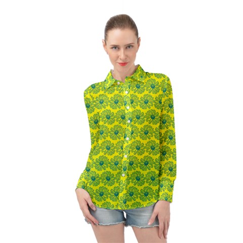 Gerbera Daisy Vector Tile Pattern Long Sleeve Chiffon Shirt by GardenOfOphir