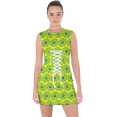 Gerbera Daisy Vector Tile Pattern Lace Up Front Bodycon Dress by GardenOfOphir