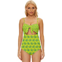 Gerbera Daisy Vector Tile Pattern Knot Front One-piece Swimsuit by GardenOfOphir