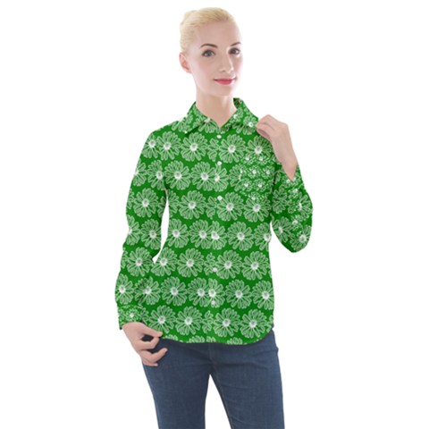 Gerbera Daisy Vector Tile Pattern Women s Long Sleeve Pocket Shirt by GardenOfOphir