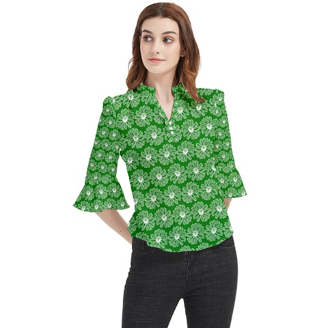 Gerbera Daisy Vector Tile Pattern Loose Horn Sleeve Chiffon Blouse by GardenOfOphir