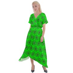 Gerbera Daisy Vector Tile Pattern Cross Front Sharkbite Hem Maxi Dress by GardenOfOphir